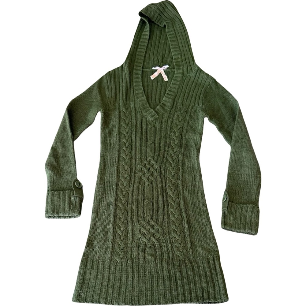 Derek Heart Forest Green V-Neck Sweater with Hood